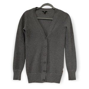 Roots Canada XS grey button cardigan sweater long sleeve waffle v-neck Neutral